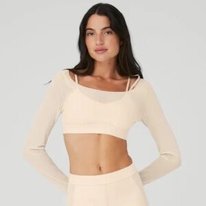 NEW ALO Long Sleeve Mesh Ballet Dream Bra - Macadamia - XS